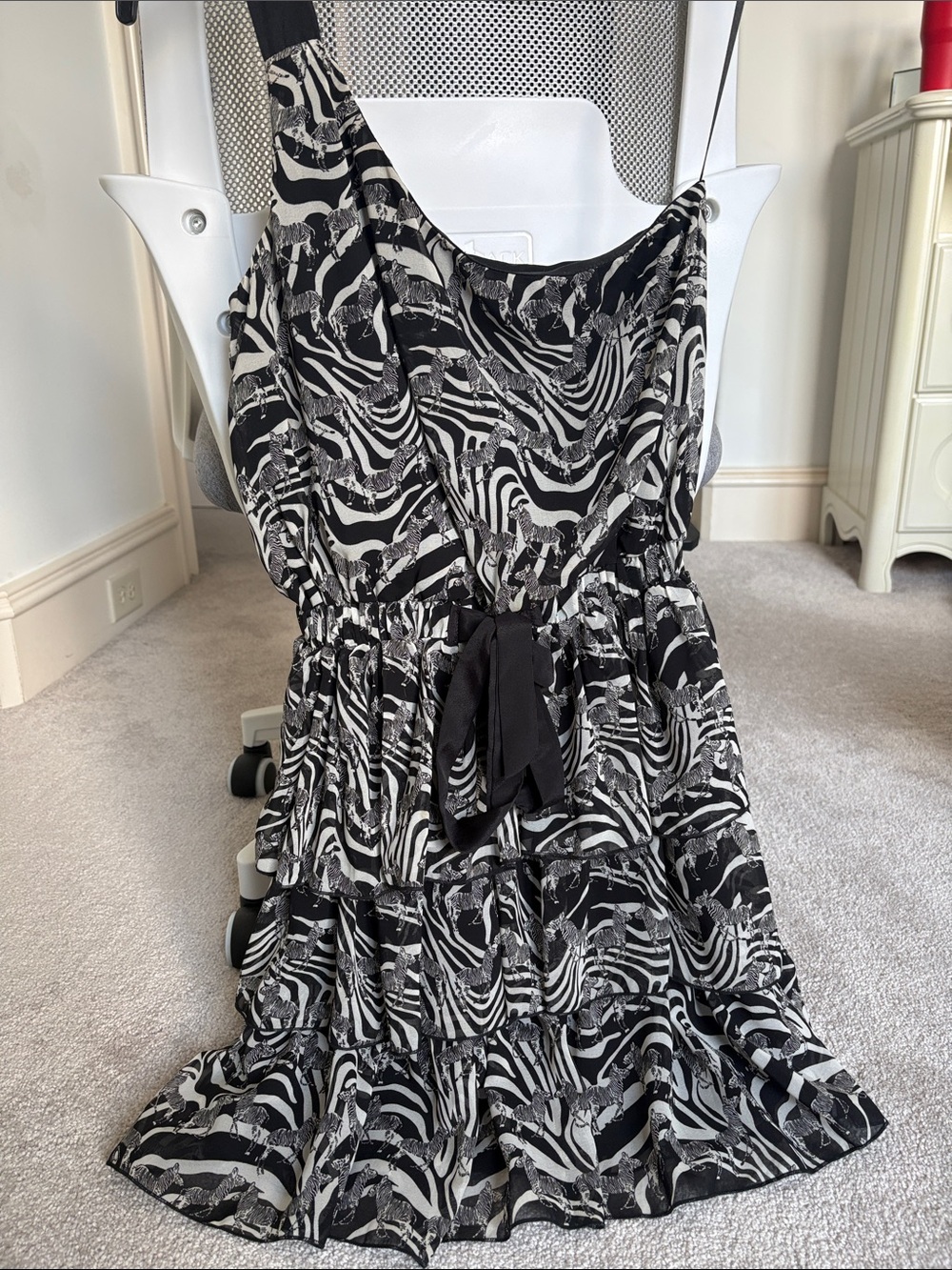 Boutique Black & White Tiered Zebra-Print Dress